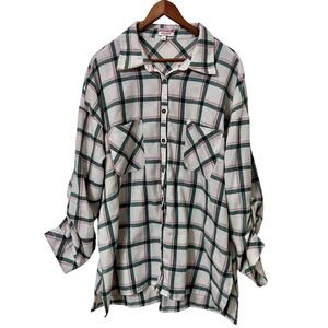 ANDRÉE‎ BY UNIT Plaid Button Down Shirt Women's 2X Green Pink Oversized
